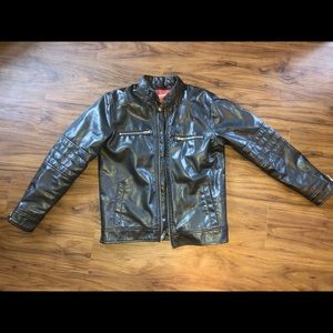 Black Zip Up Boy Faux Leather Jacket L Size 14/16